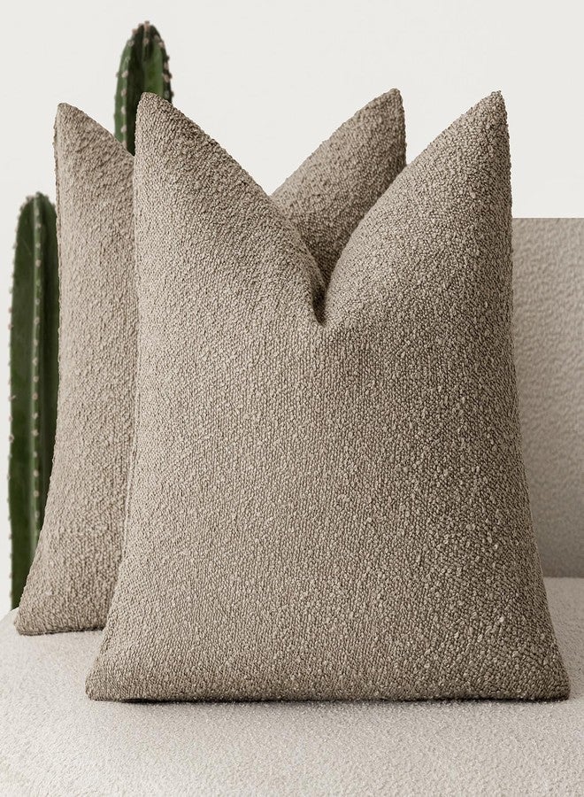 Foindtower Pack of 2, Decorative Textured Boucle Throw Pillow Covers Neutral Accent Solid Pillow Cases Soft Couch Cushion Case for Chair Sofa Bedroom Living Room Home Decor 22x22 Inch Light Khaki Tan - Image 1